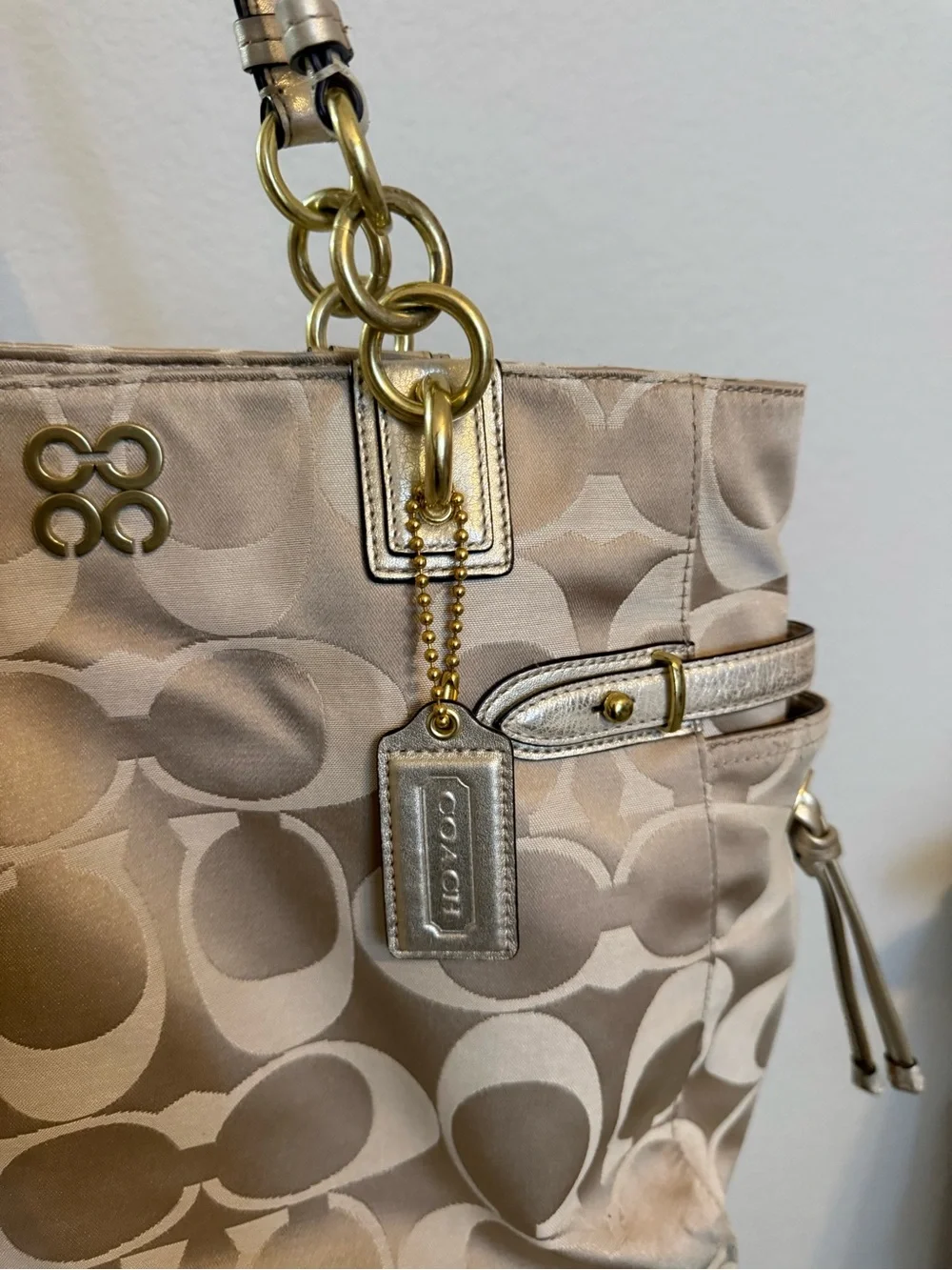 Coach | Y2K Signature Colette tote metallic gold leather trim